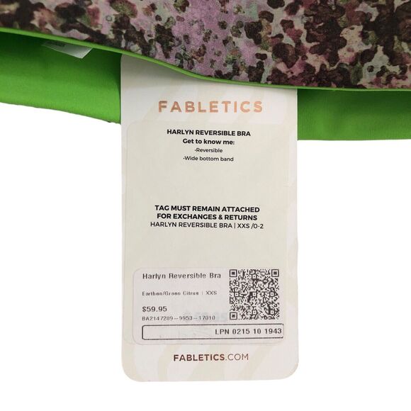 Fabletics Reversible Sports Bra XXS 0-2 Harlyn Earthen Brown Lime Green Citrus - Picture 13 of 16